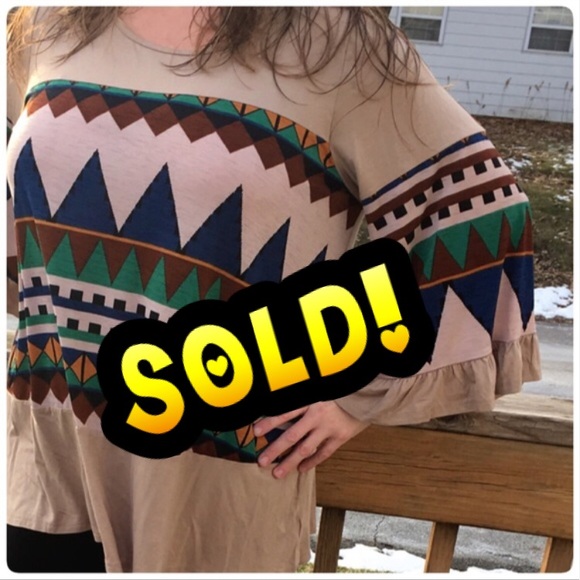 Boutique Tops - Tan Tribal Bell Sleeve Tunic! NEW!!